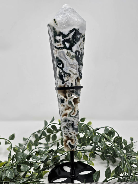 Druzy Moss Agate Wand