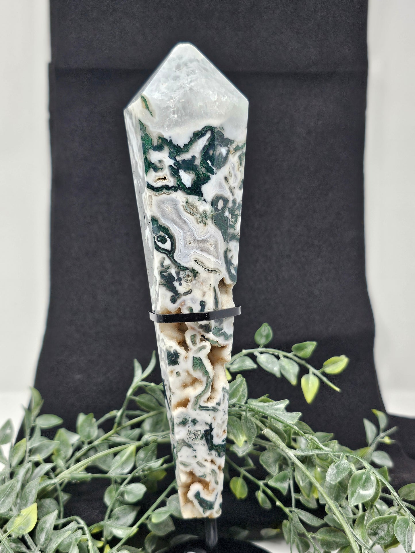Druzy Moss Agate Wand