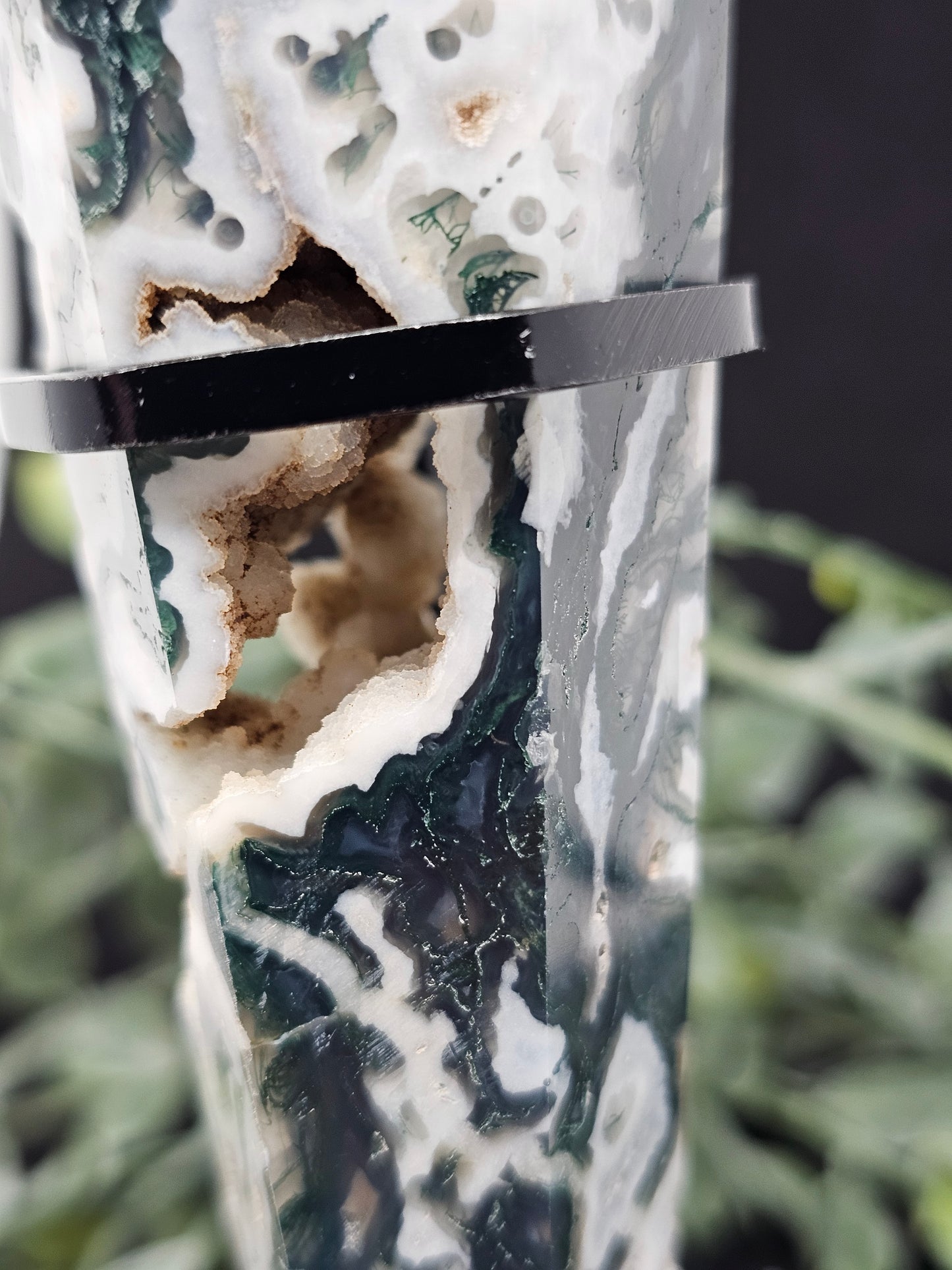 Druzy Moss Agate Wand