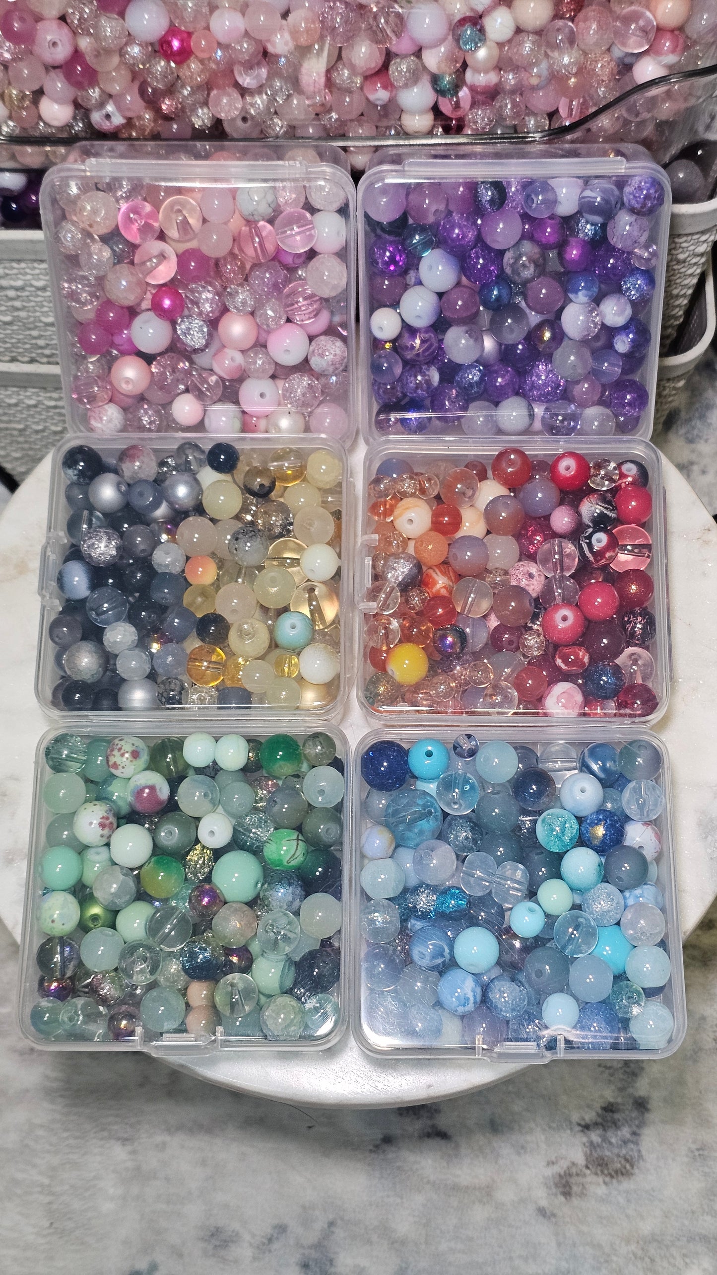 2lbs Glass and Porcelain Bead Mixes in Storage Boxes
