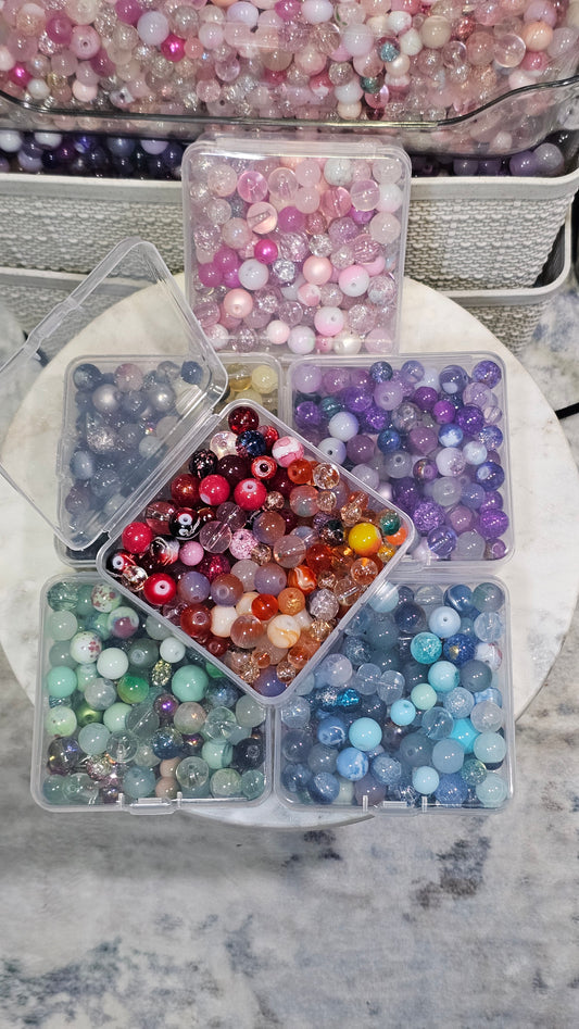 2lbs Glass and Porcelain Bead Mixes in Storage Boxes